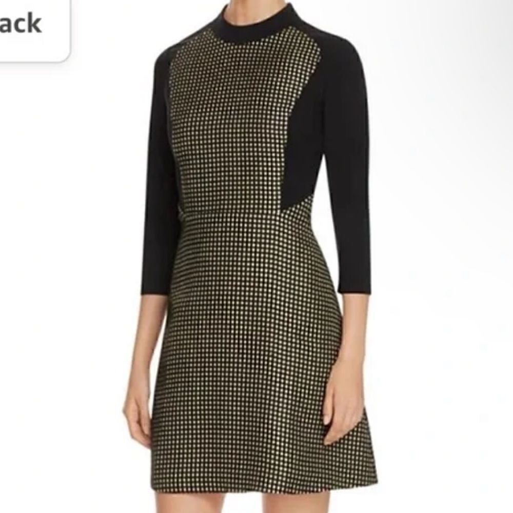 NWTs Finity Metallic Gold & Black 3/4 Sleeve Dress Size 6